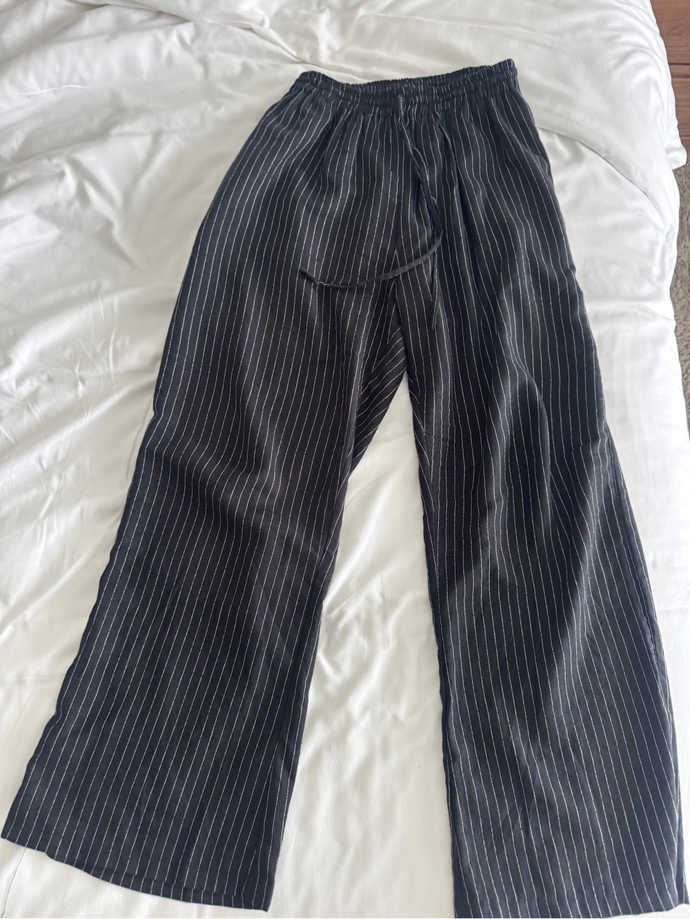 Linen Breathable Black and White Pinstripe Pants